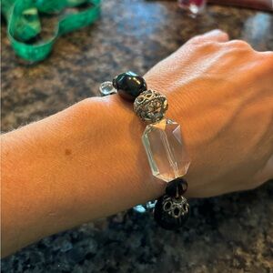 Treska Black and Silver Ornate Cuff Bracelet